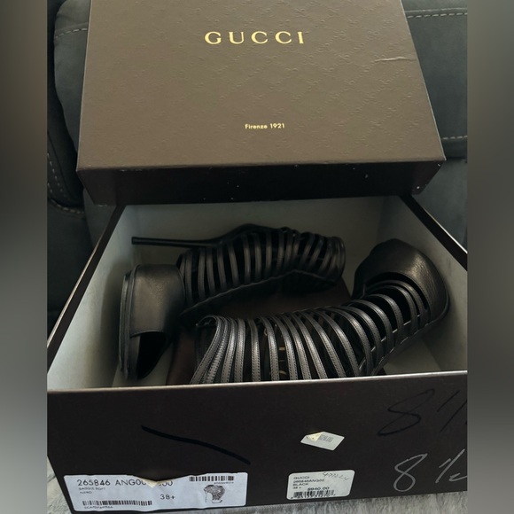 GUCCI leather Saddle Soft Lux Caged Peep Toe sandals size 38 1/2 - Picture 7 of 9